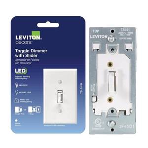 lot 192 image: Leviton 159917 3W White Toggle with Slide Bar Dimmer - Retail $33