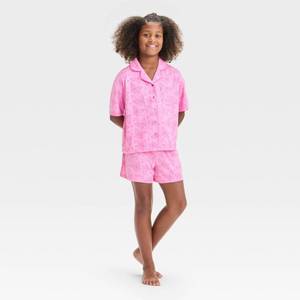 lot 2005 image: Girls Butterflies Short Sleeve Button-Up Coat and Pajama Set - art class Pink L Recycled Polyester, Notched Collar&nbsp
