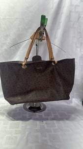 lot 2015 image: Calvin Klein Tote Bag with Monogram Pattern and Tan Handles&nbsp