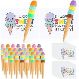 lot 2103 image: Geyoga 24 Sets End of Year Gift, Includes 24 Ice Cream Cone Pens Black Ink, 24 Gift Cards and Double Sided Adhesive Dots for End of Term Summer Birthday Party(Cone)