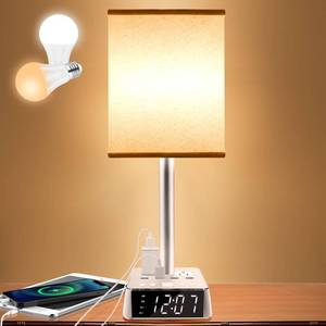 lot 2138 image: Square Oatmeal Fabric Lampshade Modern Accent Nightstand Lamps for Bedrooms Living Room