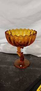 lot 36165 image: Vintage Indiana Glass Amber lotus Blossom Pedestal Compote