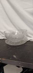 lot 36195 image: Diamond cut glass bowl and underplate
