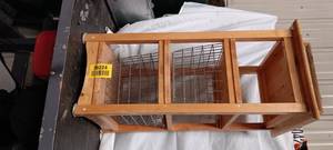 lot 36224 image: Wooden Kitchen trolley with pull out wire storage basket