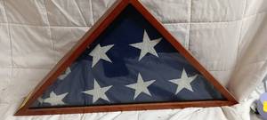 lot 36352 image: Wooden Triangular Military flag with display