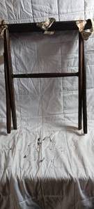 lot 36367 image: Wooden X cross table with cloth top