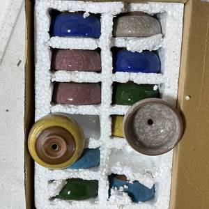 lot 9 image: Set of 10 Assorted Color Crackle Glaze Small Round Pots with Drain Hole