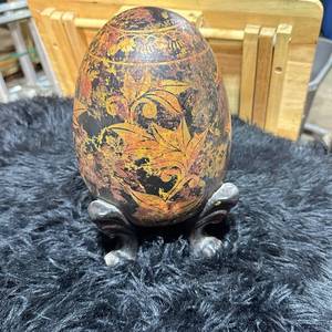 lot 37 image: Decorative Egg on Four-Footed Stand with Floral Pattern - 11tall x 6diameter