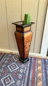 lot 85 image: Tall Square Tapered Embossed Floral Vase 21 tall