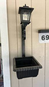 lot 86 image: Wall Lantern Light Fixture with Attached Black Planter Bracket 30 tall 11 sq planter basket