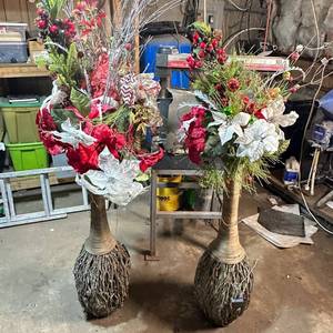 lot 119 image: Christmas Artificial Floral Arrangement Floor Vase Pair Set of 2 (vase only 40 tall)