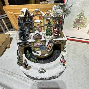 lot 152 image: Christmas Village Station Scene with Train on Circular Track 10W x 9.5H