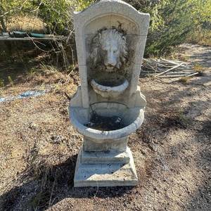 lot 186 image: Lion Head Wall Fountain with Two Basins 61H x 26W x 17.5 deep