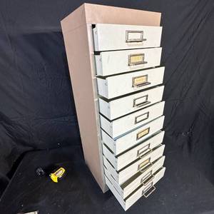 lot 222 image: 10-Drawer Storage Cabinet with Card Label Holders 13W x 10D x 33.5H