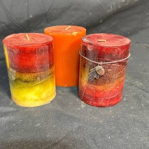 lot 232 image: Pillar Candle Lot of 3 with Acorn Charm