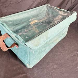 lot 237 image: Green Fabric Storage Bin with Two Handles, Collapsible, Approx. 19 in Length