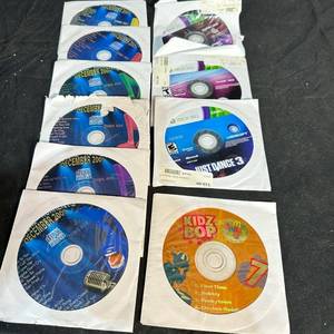 lot 253 image: Lot of 10 Discs Xbox 360 Just Dance 3, Harmonix, Karaoke Disks 401-406, Kidz Bop 7