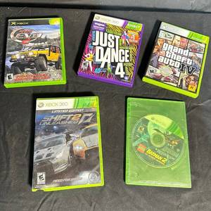 lot 265 image: Xbox 360 Video Game Lot of 5 Including GTA IV, Just Dance 4, Shift 2 Unleashed