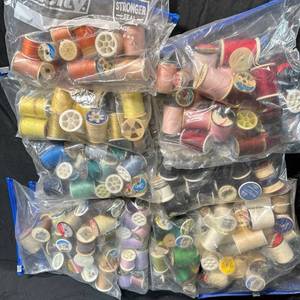 lot 300 image: Assorted Sewing Thread Spools Lot in Plastic Zip Bags
