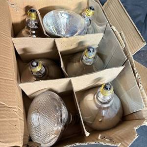 lot 313 image: FEIT Electric 65W BR40 IndoorOutdoor Flood Bulbs 7 Pack