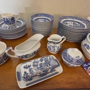 Willow Pattern - Large & Pristine- Dinnerware Lot Plates Cups Covered Tureen Butter Dish