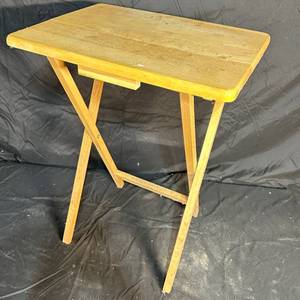 lot 397 image: $1 Start - Folding Tray Table Wood Rectangular Top with Rounded Corners