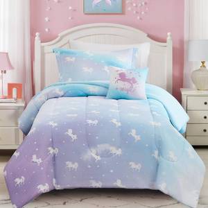 lot 6 image: Twin Comforter Set for Girls-3 Pieces Unicorn Glow in the Dark Twin Bedding - Retail $40