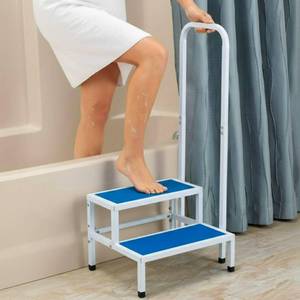 lot 9 image: Double Step Stool with Safety Handrail, Anti Slip 2 Step Bath Step, Heavy Duty Metal, Non-Slip Feet, 330 lb Capacity, for Bathroom, Kitchen, Seniors - Retail $57