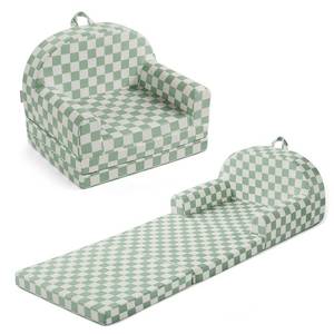 lot 13 image: Blissful Diary Foldable Kids Couch, 2-in-1 Kids Sofa Chair, Sage Checkered - Retail $43