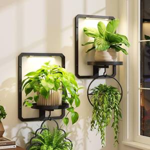 lot 16 image: MAY OR IS MISSING PIECES SEE PHOTOS iDavosic.ly Wall Plant Picture Frame Holder Set of 2 & 2 Grow Lights, Black - Retail $30