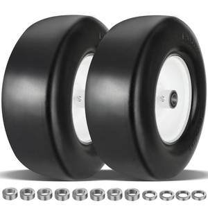 lot 32 image: SEE PHOTOS 2 Pcs 13x5.00-6 Flat Free Lawn Mower Tire with 34 12 58 Bearings - Retail $0