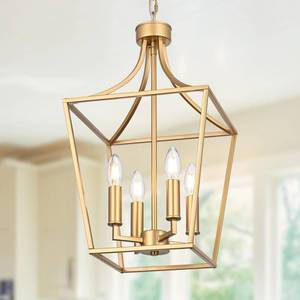 lot 45 image: Unmanifested for Pieces Sold as Is 4-Light Gold Lantern Chandelier Adjustable Height, Kitchen Island Lighting Hanging Ceiling Pendant for Over Table Dining Room Foyer, E12 Bulb Base - Retail $120