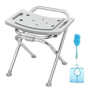 lot 47 image: UGarden Folding Shower Chair Seat, 17.5 Stainless Steel Small Shower Chair for Inside Shower with Pad, 400lbs Portable Travel Shower Stool, Safety Anti-Slip Bath Chair for Seniors, Disabled, Gray - Retail $48