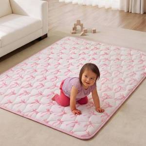 lot 48 image: Mifoci 71x59in Pink Bow Baby Play Mats for Floor, Cushion Playpen Mat - Retail $31