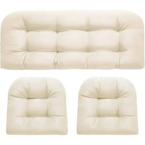 lot 50 image: WNCOZPAD Wicker Chair Cushions 3 Piece Set, Outdoor Loveseat Wicker Cushions for Patio Furniture Settee, Waterproof Wicker Patio Furniture Loveseat Cushions, 1 Loveseat and 2 U-Shaped Cushions, Cream - Retail $39