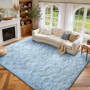 lot 52 image: 8x10 Ft Extra Large Shag Rugs for Living Room, Ultra Soft Fluffy Furry Area Rugs for Bedroom Indoor Floor, Aesthetic Carpet for Kids Home Decor (Light Blue) - Retail $110