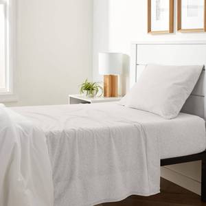 lot 178 image: Amazon Basics 3 Piece Breathable, Stretchy 100% Cotton Jersey Knit Bed Sheet Set, Includes Flat and Fitted Sheets, Pillowcase, Light Weight, Machine Washable, Twin, Oatmeal, Solid - Retail $25