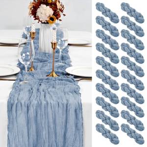 lot 2966 image: 20 Pack Dusty Blue Table Runner 10Ft Cheesecloth Table Runner Boho Gauze Cheese Cloth Table Runners Romantic Long Sheer Fabric Table Runners for Wedding Party Bridal Shower - Retail $36