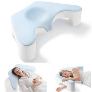 lot 2967 image: LukyHonie Side Sleeper Pillow for Shoulder Pain Relief, Memory Foam Pillow with Arm Hole & Neck Support Design, Ergonomic Back Sleeping Cervical Pillows with Washable Cooling Pillows Case - Blue&White - Retail $27,307