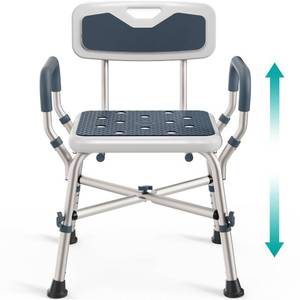 lot 2975 image: PELEGON Shower Chair for Elderly and Disabled (450lb) with Padded Armrests and Back, Adjustable Height Shower Seat, Heavy Duty Shower Chairs for Inside Shower, Handicap - Blue - Retail $70