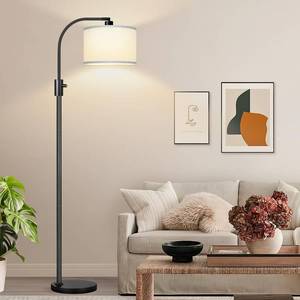 lot 2991 image: Nintiue Upgraded Modern Arc Dimmable Tall Standing Floor Lamp with White Shade, 1200 Lumens LED Bulb Included, for Living & Reading Room, Bedroom, Office & Nursery, Black - Retail $50