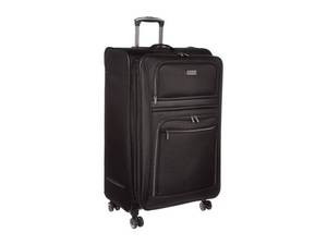 lot 2993 image: Kenneth Cole REACTION Rugged Roamer Lightweight Softside Expandable 8-Wheel Spinner Luggage, Black, 28-Inch Checked - Retail $79