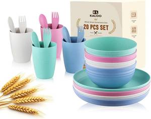 lot 2117 image: Wheat Straw Dishes Dinnerware Sets, Kaloo 20pcs Lightweight Unbreakable Dish Set, Microwave and Dishwasher Safe, Reusable Kids and Toddler Plates and Bowls Sets