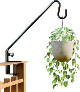 lot 2132 image: Idzo 18 Inch Railing Hook, Deck Hook for Bird Feeder Pole, Durable 3-Layer Powder Coated Steel, Shepherds Hooks for Outdoor, 360  Rotation, Sturdy Deck Railing Bracket for Hanging Decorations, Black