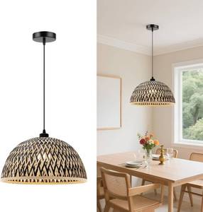 lot 2135 image: Bamboo Pendant Light Fixture, 9.84 inch One-Light Adjustable Boho Handmade Woven Pendant Lighting for Kitchen Island Dining Room Living Room (Medium)