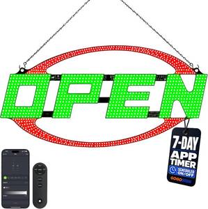 lot 2146 image: $130 Bright LED Open Sign for Business With Remote Control And Timer, 33 X 16