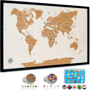 lot 2177 image: World Map Pin Board Large 30x20 Framed  Cork Wall Map with Country Flags, Metallic & Colored Pins  World Travel Map with Pins  Unique Push Pin Map Gift for Travelers, Couples & Families.