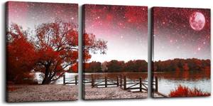 lot 2178 image: Wall Art For Living Room Large Size Wall Decor For Bedroom Room Wall Pictures Artwork Abstract Red Tree Moon Landscape Paintings Modern Office Decor Home Decorations For Kitchen 20 X 28 3 Pieces