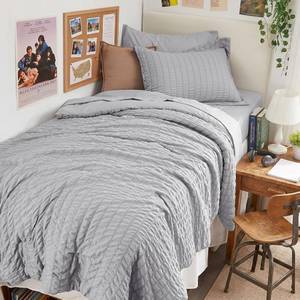 lot 2191 image: Twin Comforter Set - 5PCS Bed in a Bag, Seersucker Bedding Set, Light Grey