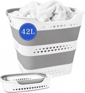 lot 3199 image: 42L Collapsible Plastic Laundry Basket with Handle Foldable Laundry Hamper (Gery, 17 Inch  15 Inch  14 Inch) Pop Up Storage Container Organizer for Washing Storage